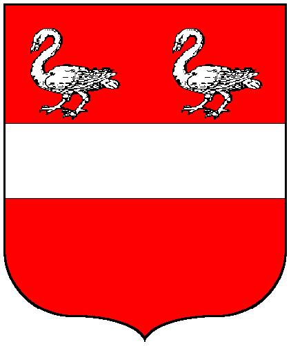 Gules a fess argent in chief 2 swans of the last